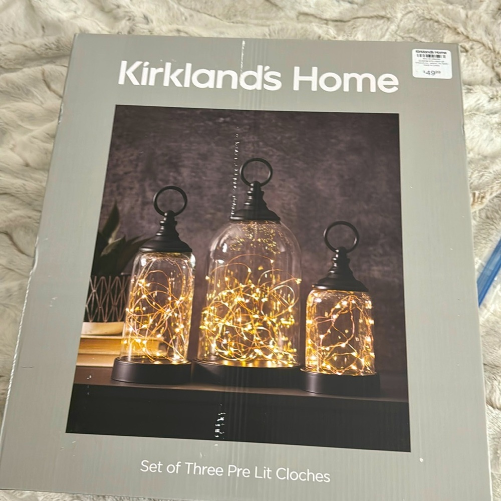 Kirkland’s set of three pre lit cloches. New in box